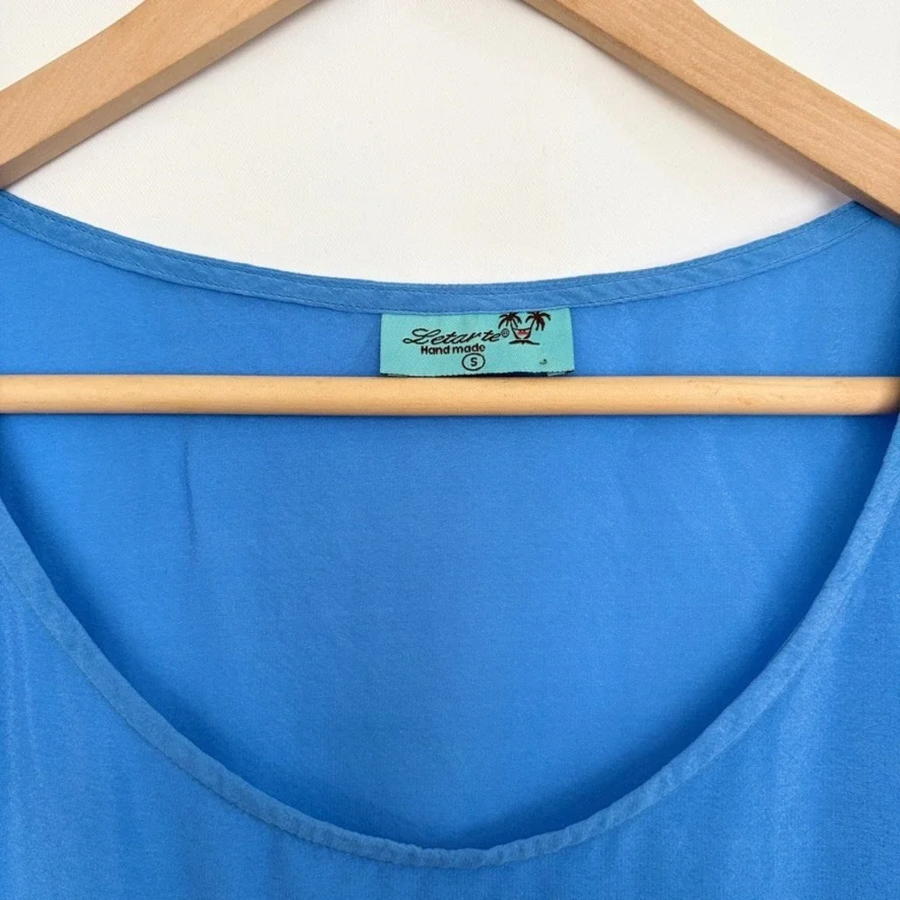 100% Silk Letarte‎ Ocean Blue Ombre Hand Dyed Kaftan Small Beach Pool Resort